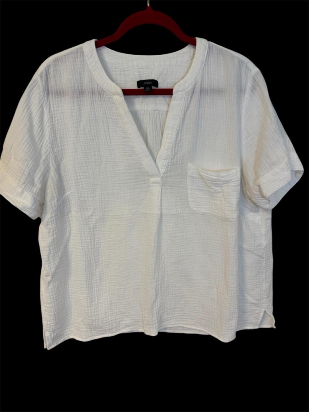 J. Crew White Split-Neck Cotton Short-Sleeve Blouse